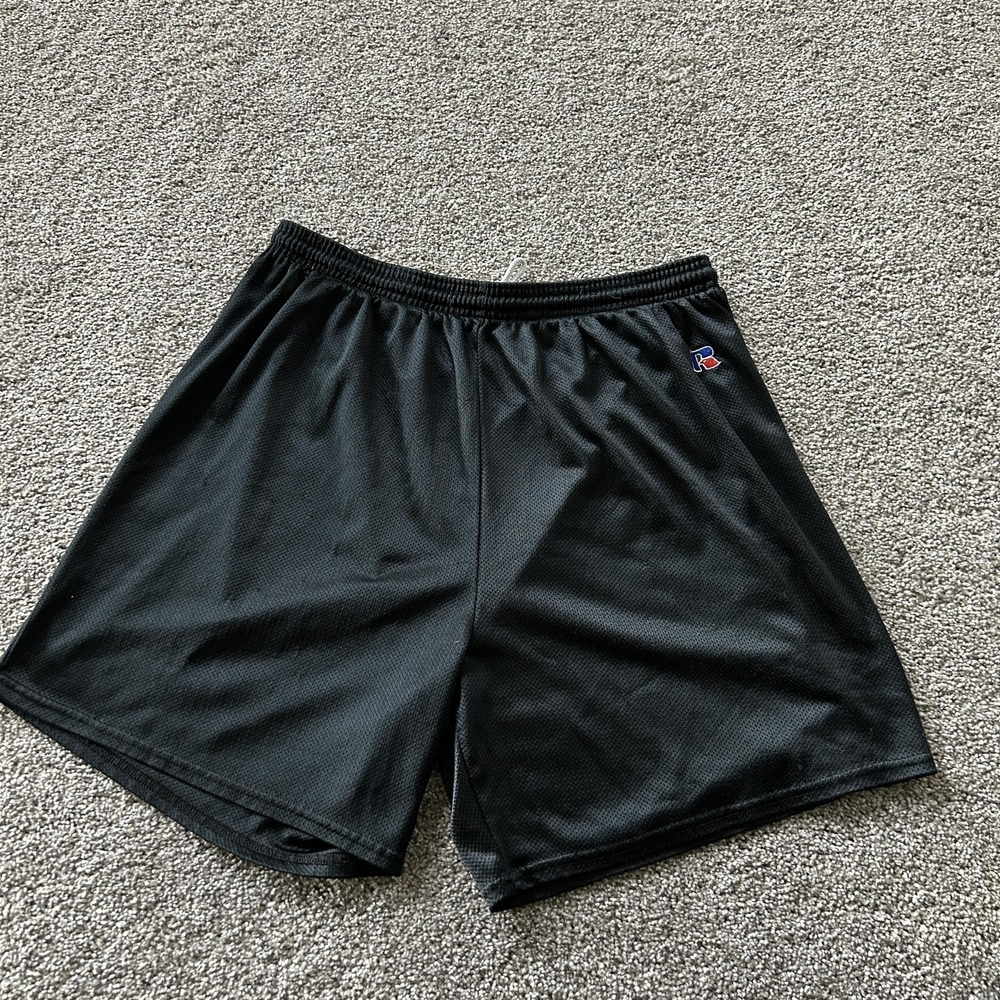 Russell Athletic Shorts Mens Large Black Mesh Basketball Athletic Gym 9 Inseam